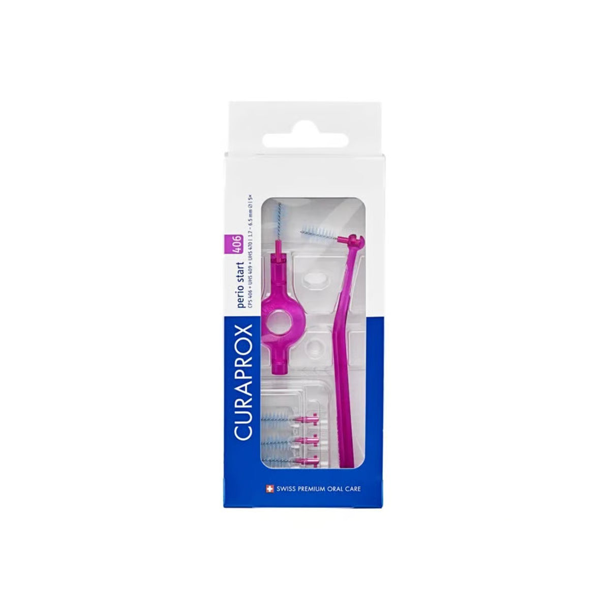 Curaprox CPS 406 Perio Start mit UHS 409+470 Halter fucsia